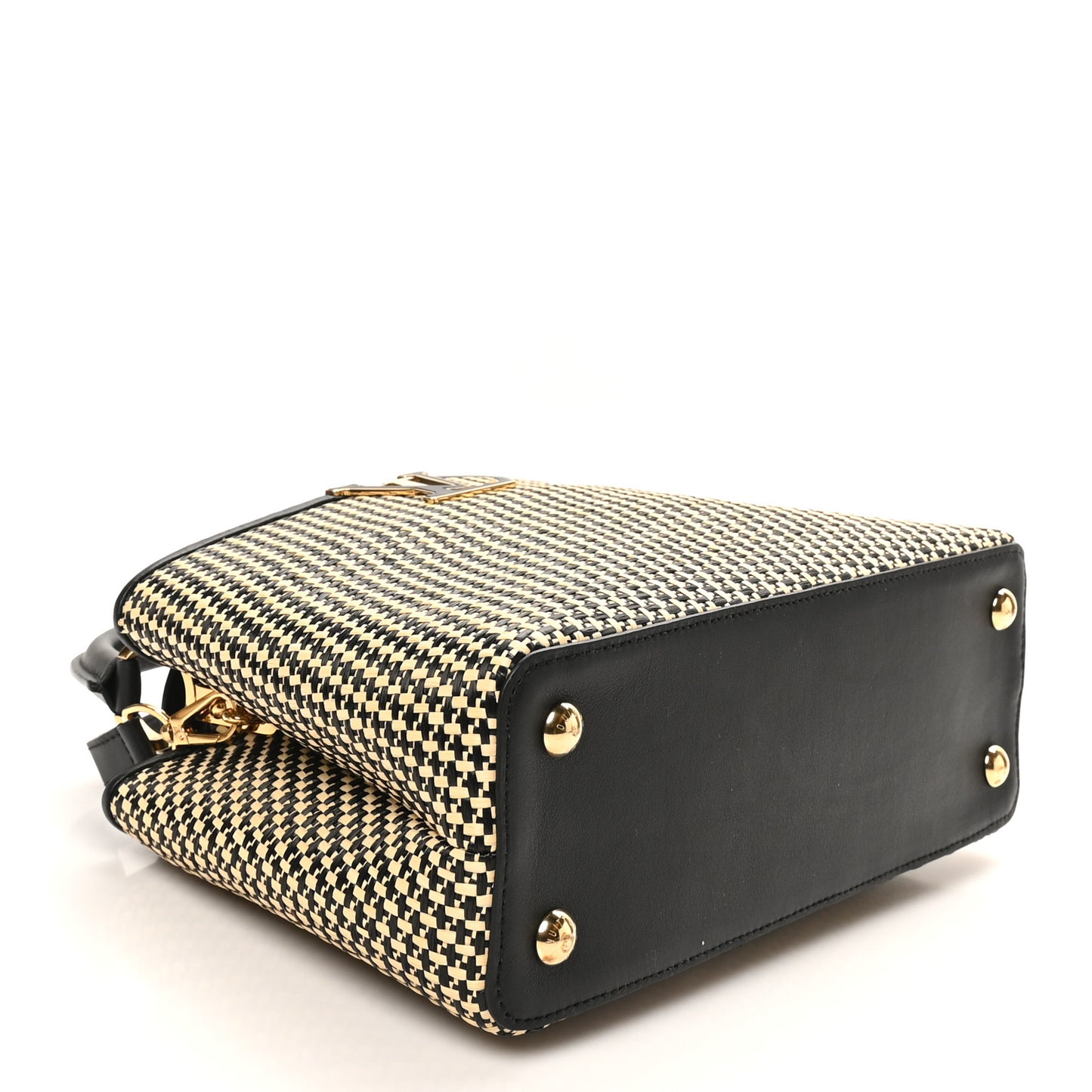 Raffia Calfskin Capucines MM Black Ecru