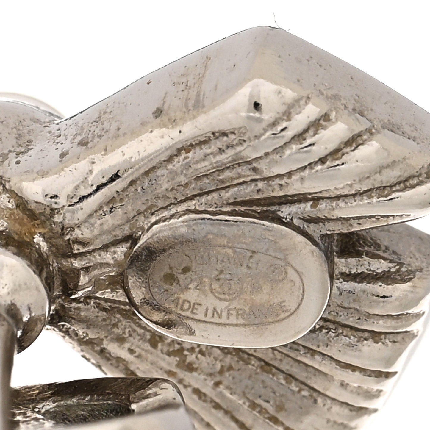 Crystal Pearl Bow CC Drop Earrings Silver