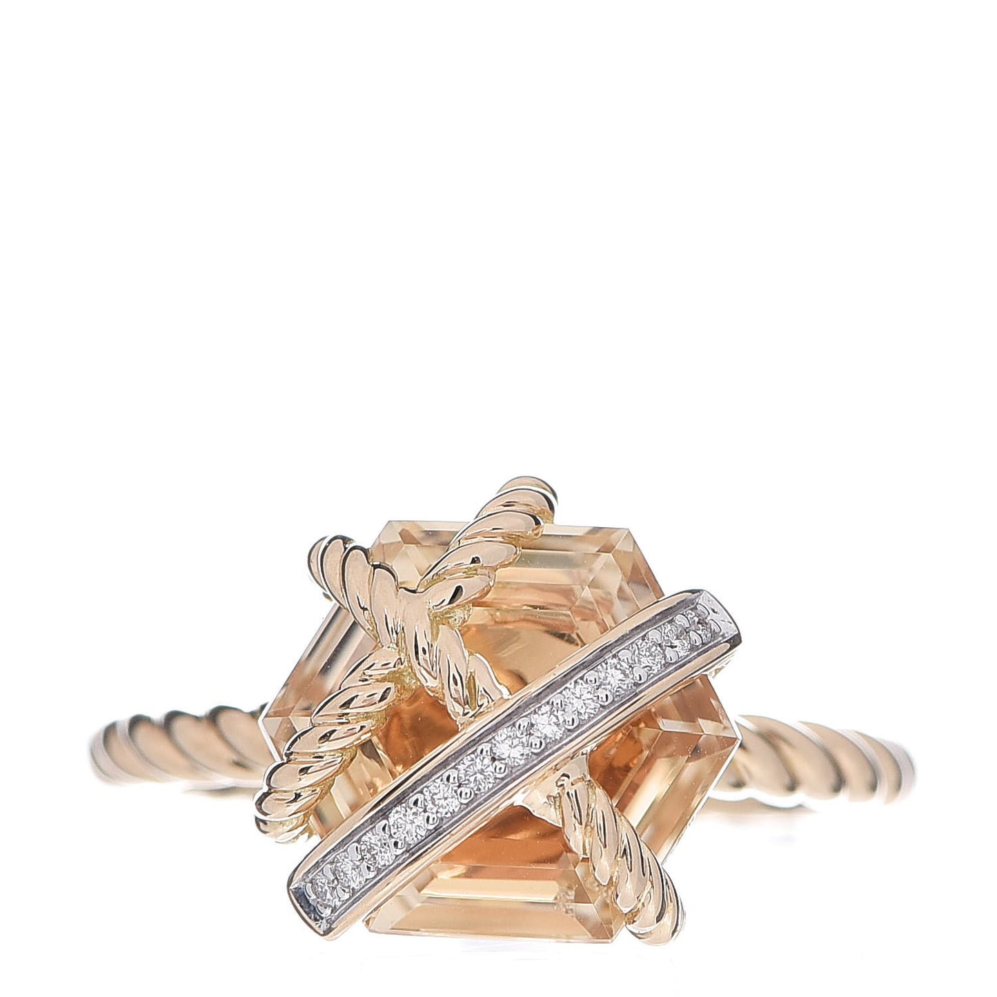 18K Yellow Gold Champagne Citrine Diamond 10mm Cable Wrap Ring 52 6