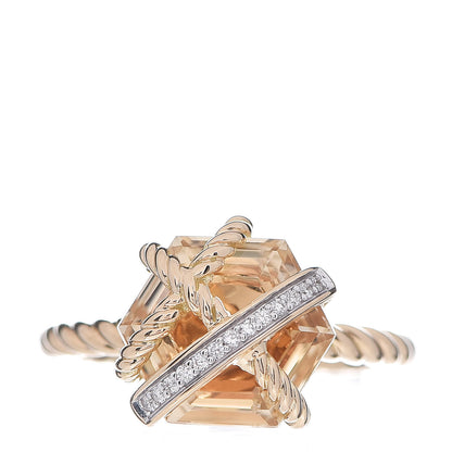 David Yurman 18K Yellow Gold Champagne Citrine Diamond 10mm Cable Wrap Ring 52 6 1 of 4