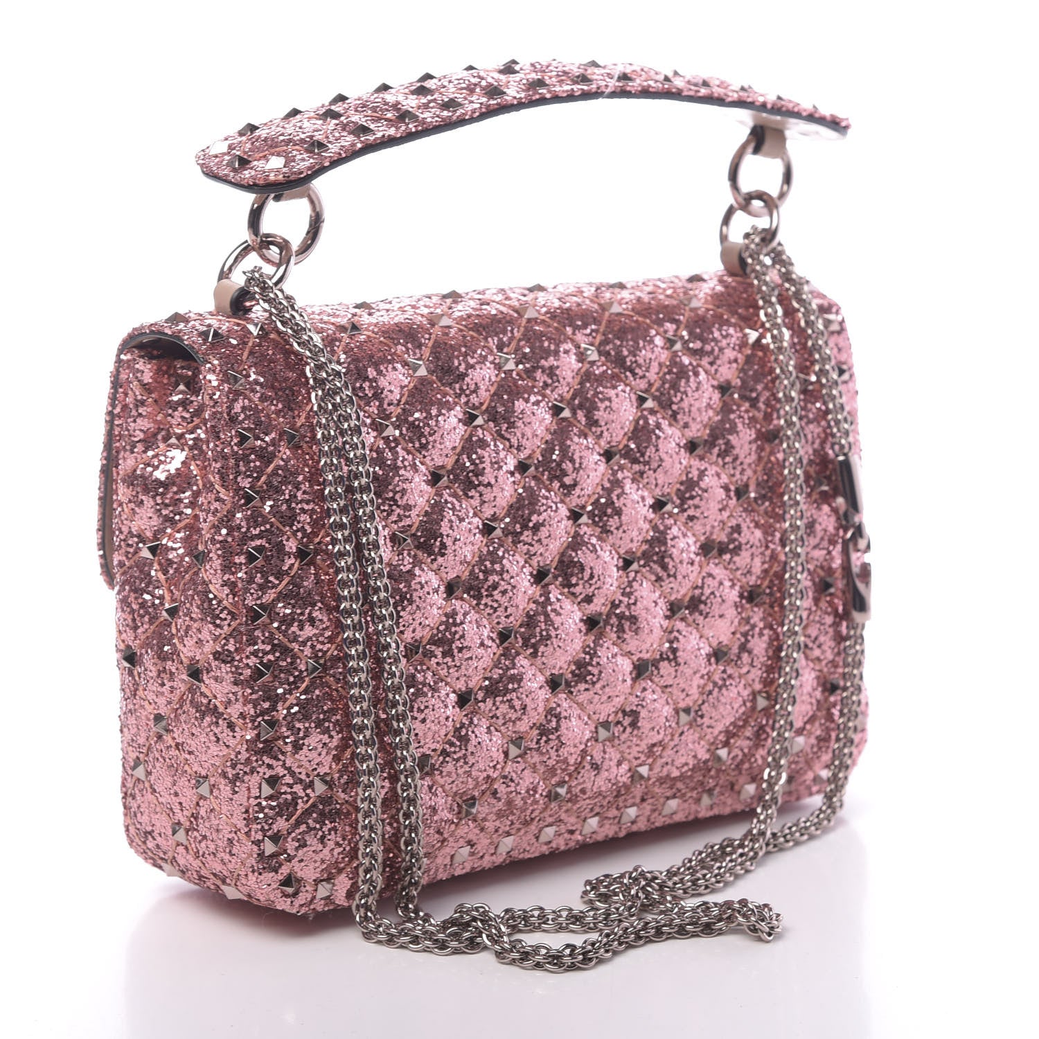 Valentino Garavani Glitter Medium Rockstud Spike Shoulder Bag Antique Pink 3 of 9