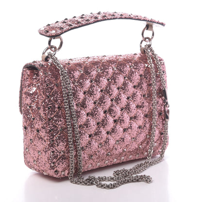 Valentino Garavani Glitter Medium Rockstud Spike Shoulder Bag Antique Pink 3 of 9