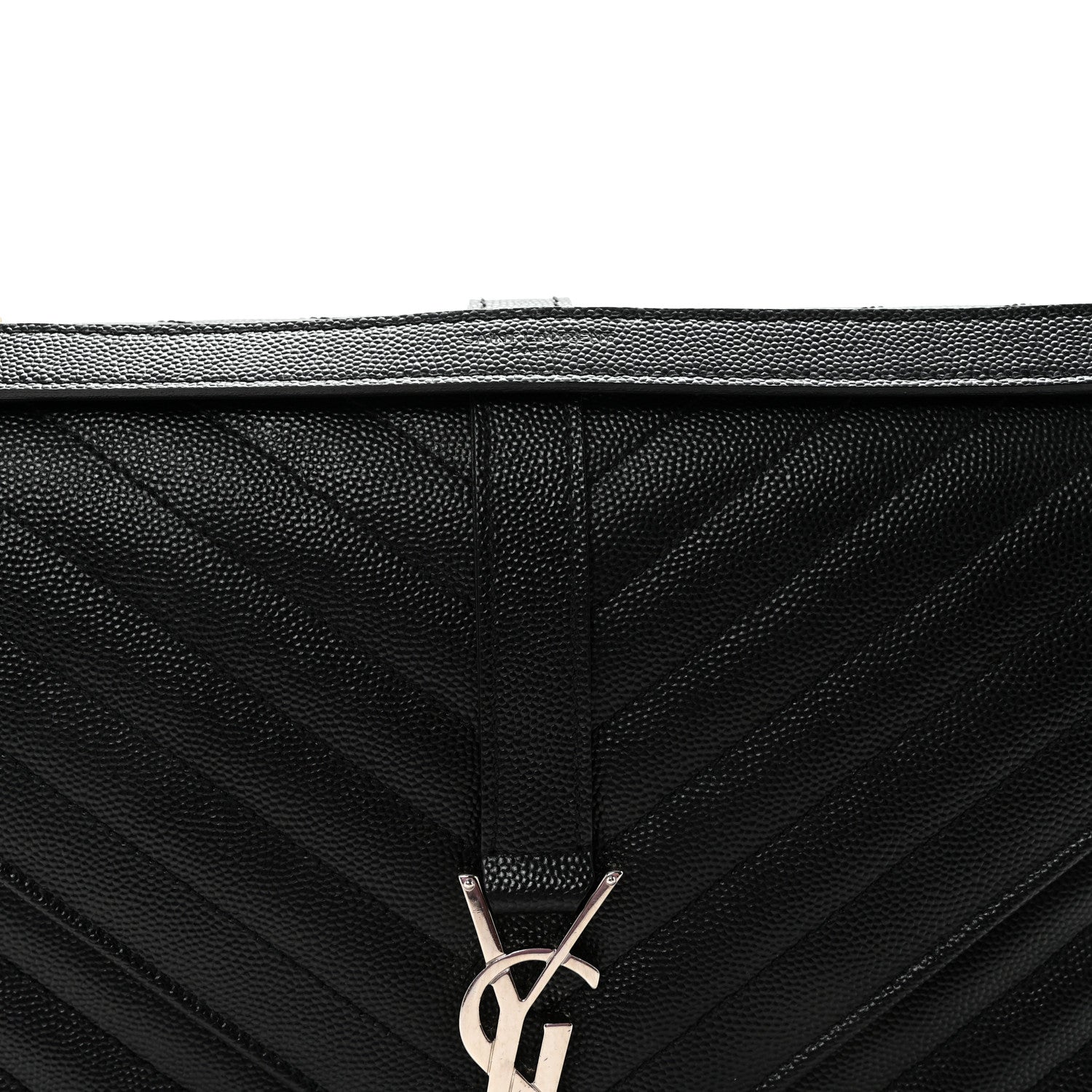 Saint Laurent Grain De Poudre Matelasse Chevron Large Monogram Satchel Black 7 of 9