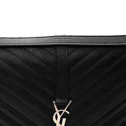 Saint Laurent Grain De Poudre Matelasse Chevron Large Monogram Satchel Black 7 of 9