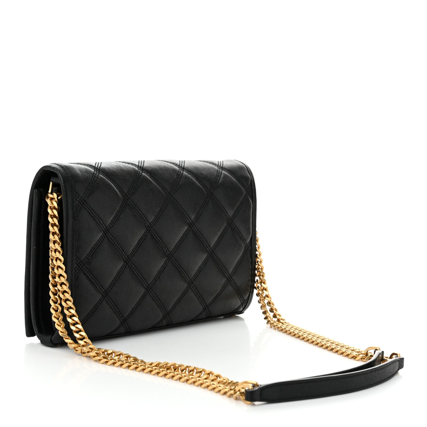 Lambskin Diamond Quilted Becky Chain Wallet Black