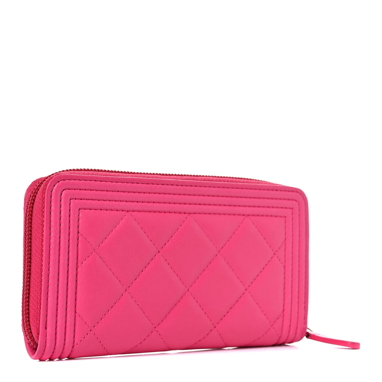 Lambskin Quilted Small Boy Zip Around Wallet Pink