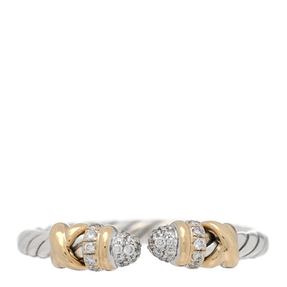 David Yurman Sterling Silver 18K Yellow Gold Diamond Petite Helena Open Ring 54 7 1 of 4