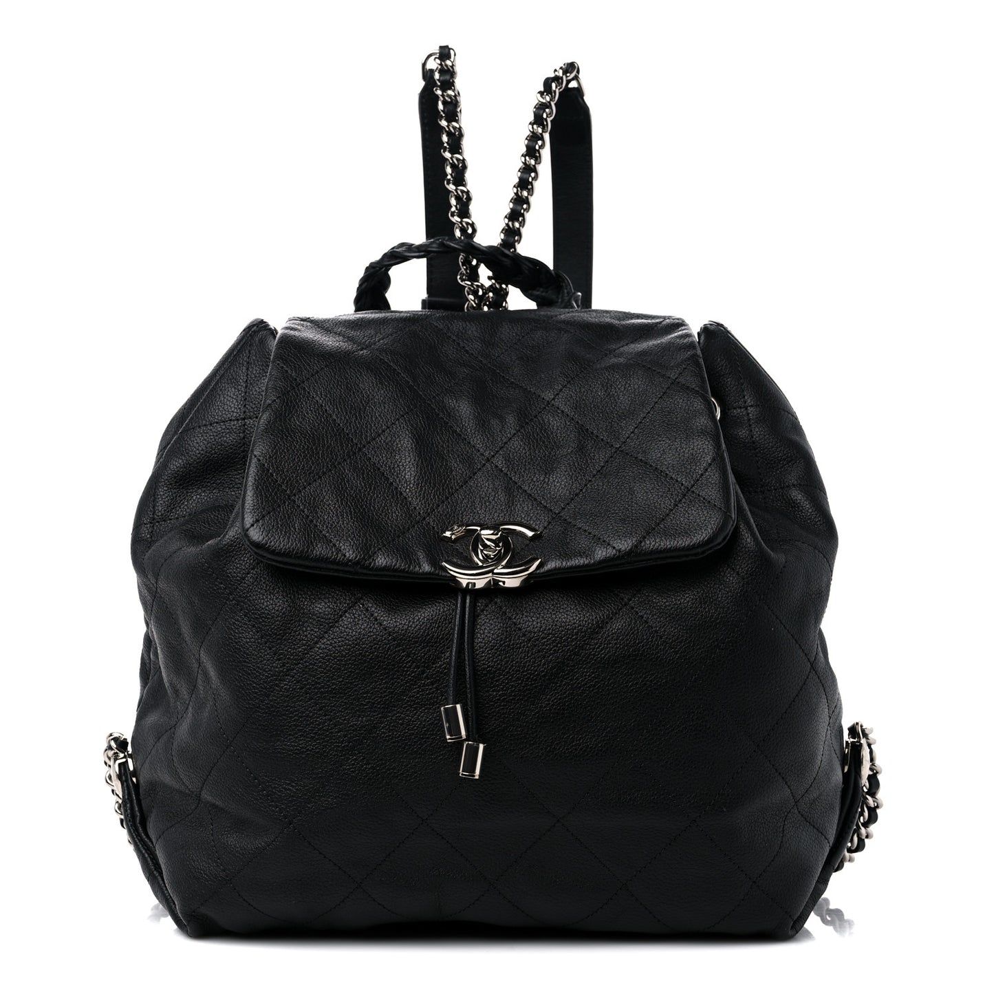 Grained Calfskin Stitched Braided With Style Backpack Black