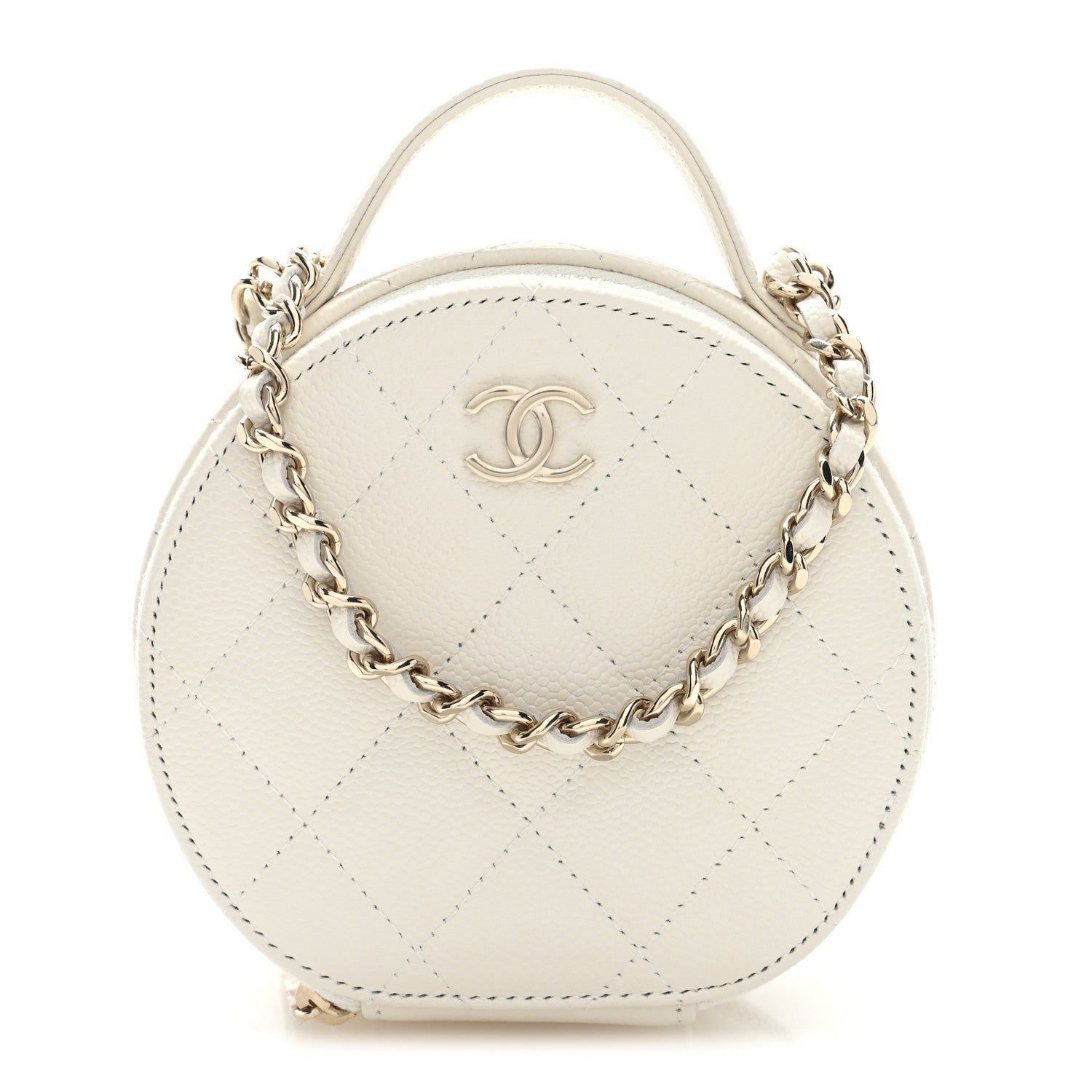Chanel Caviar Quilted Round Handle With Care Vanity With Chain White 1 of 12