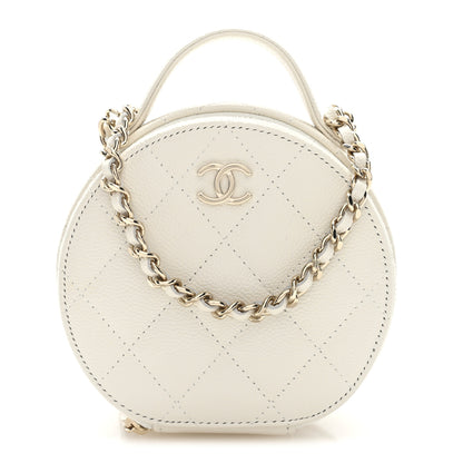 Chanel Caviar Quilted Round Handle With Care Vanity With Chain White 1 of 12