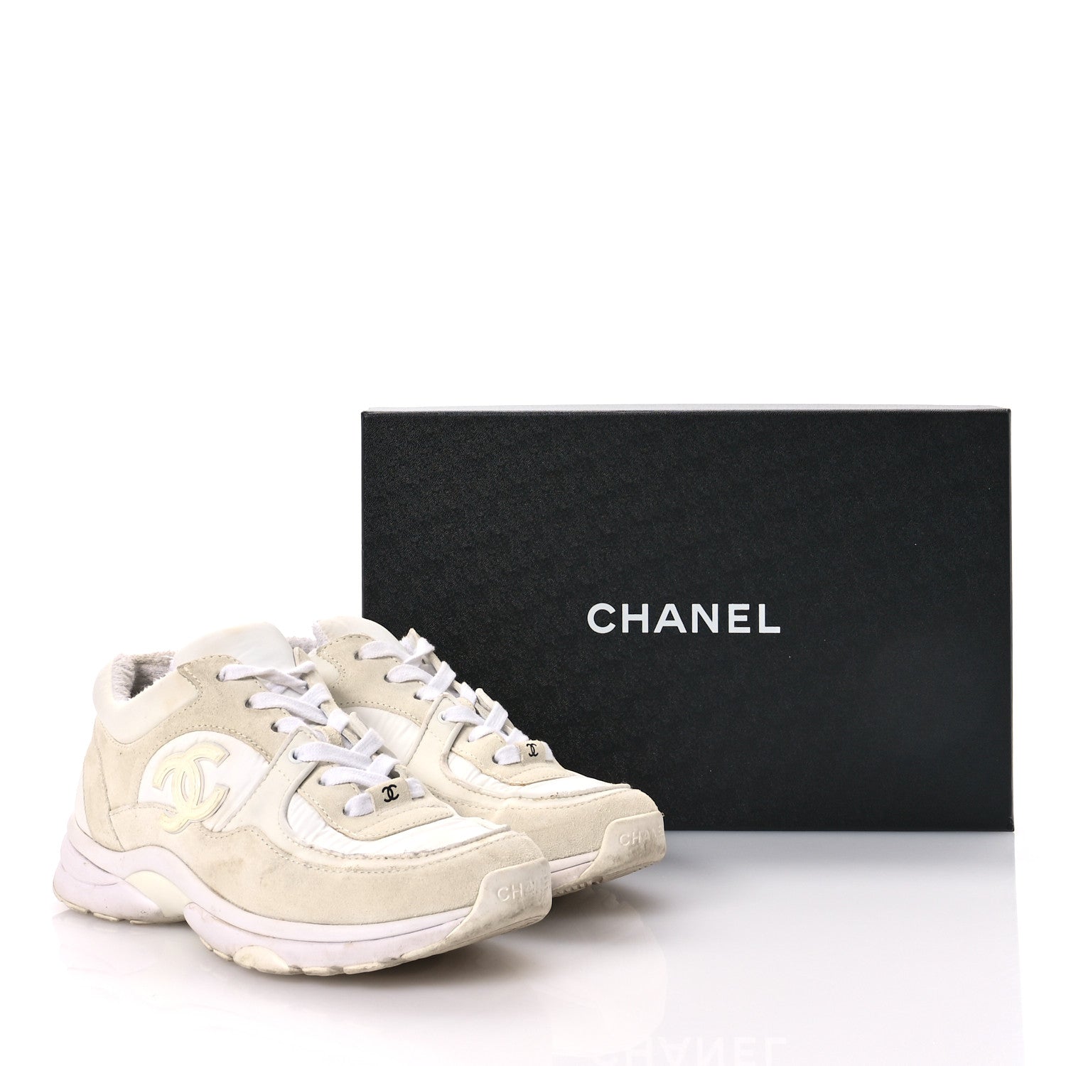 Chanel Suede Calfskin Fabric CC Sneakers 36.5 White 8 of 9