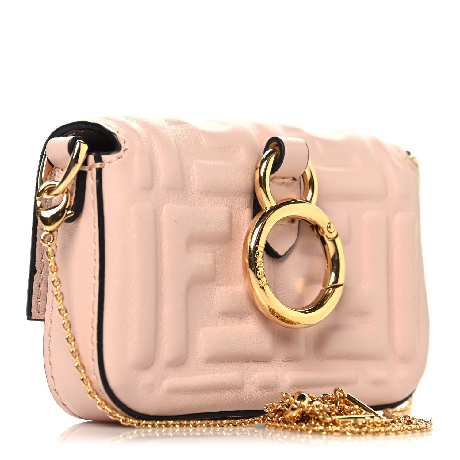 Fendi Nappa Matisse FF Embossed Nano Maxi Buckle Baguette Charm Rosa Quarzo 3 of 9