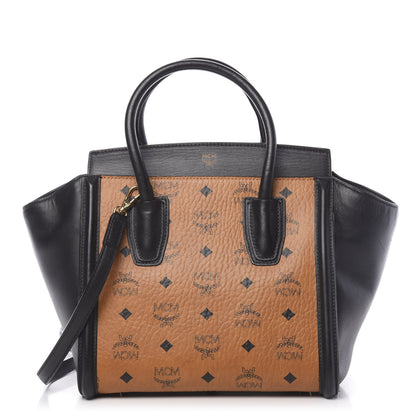 MCM Visetos Small Kathy Double Zip Tote Cognac Black 1 of 13