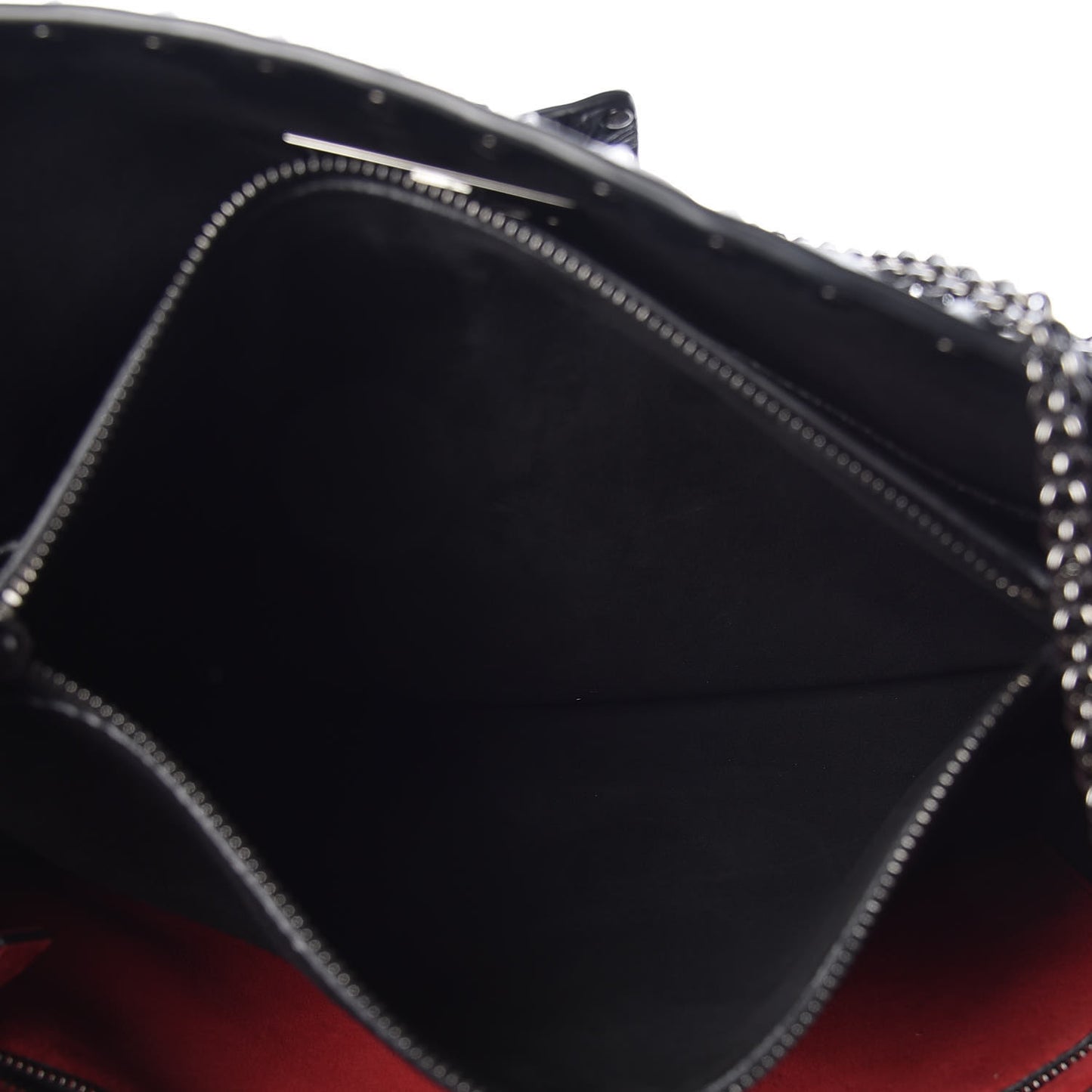 Craquele Nappa Rockstud Spike Shoulder Tote Black