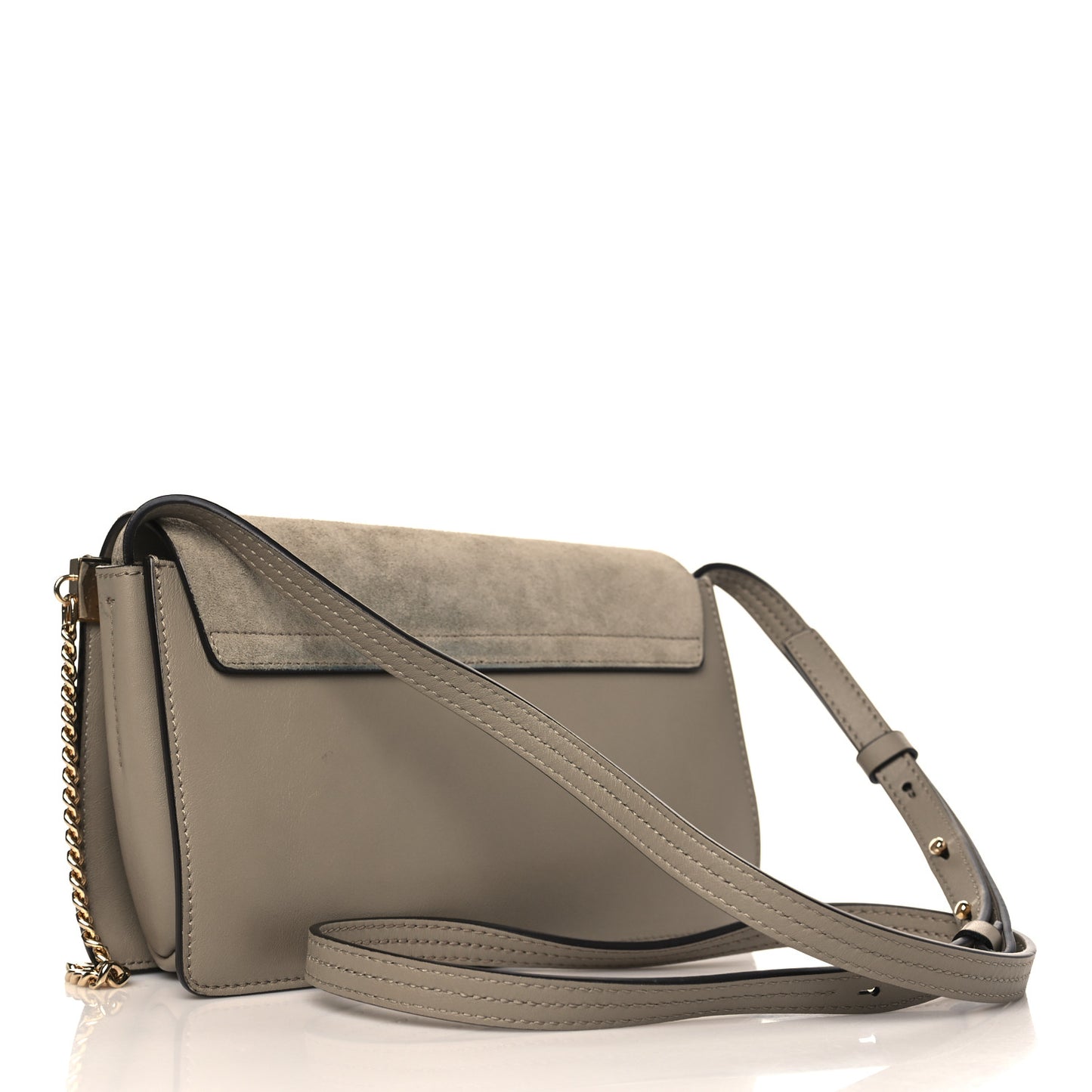 Suede Calfskin Small Faye Shoulder Bag Motty Grey