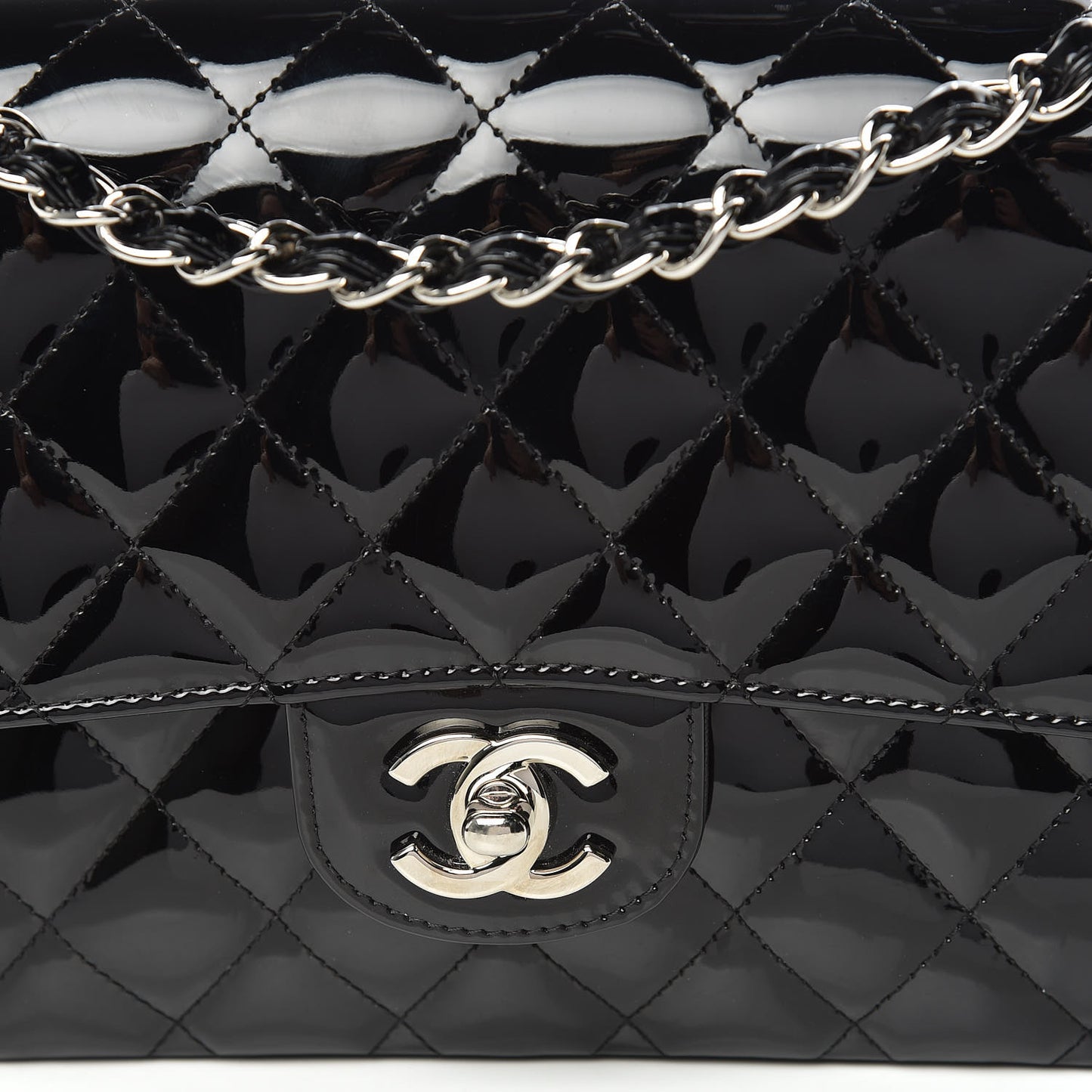 Patent Quilted Medium Double Flap Black