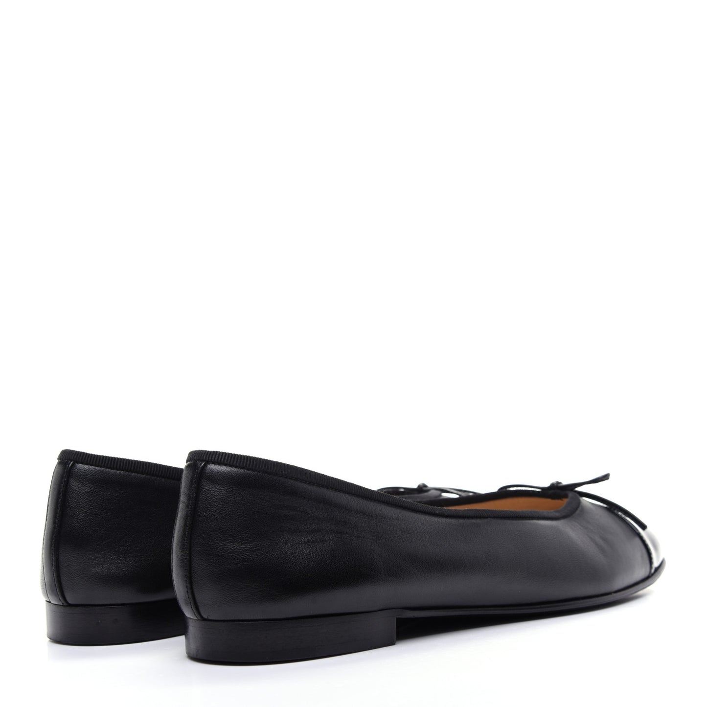 Lambskin Patent Cap Toe Ballerina Flats 40.5 Black