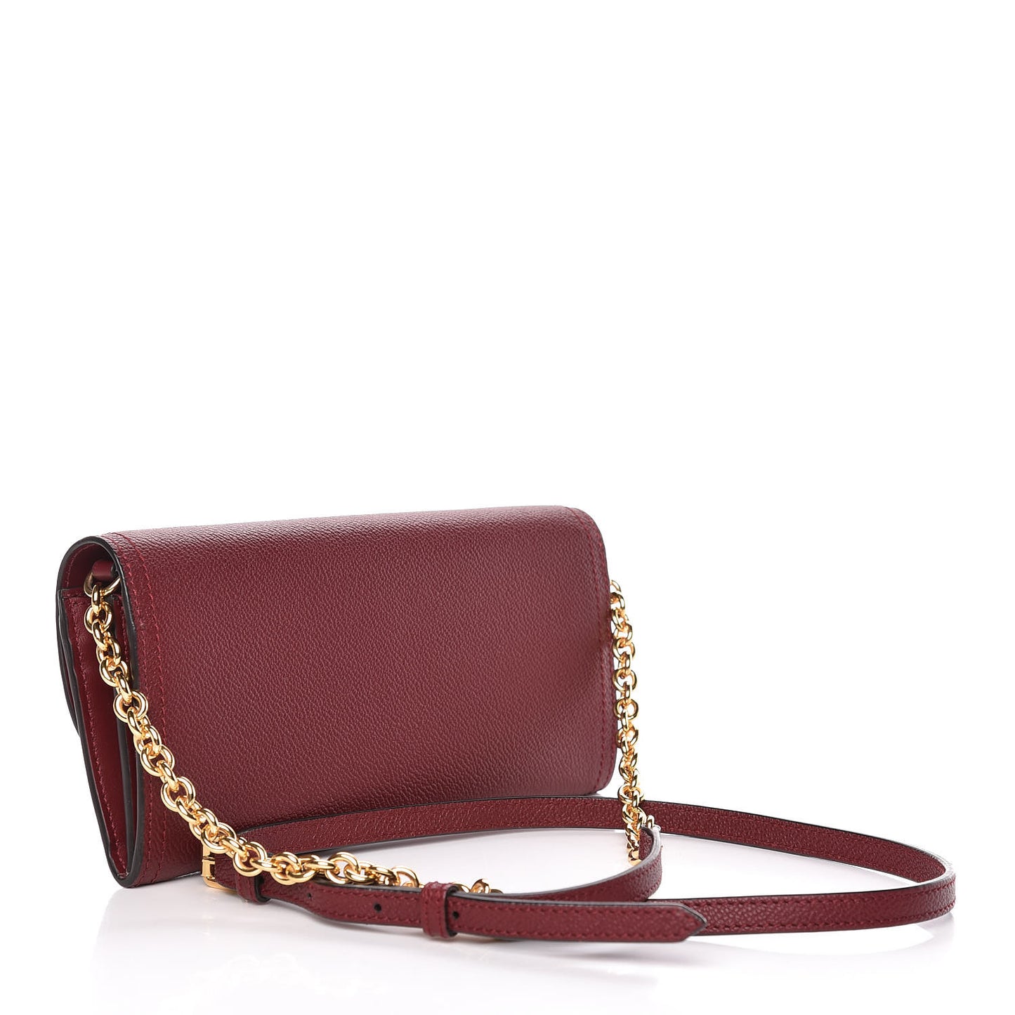 Grainy Calfskin Henley Wallet On Chain Burgundy