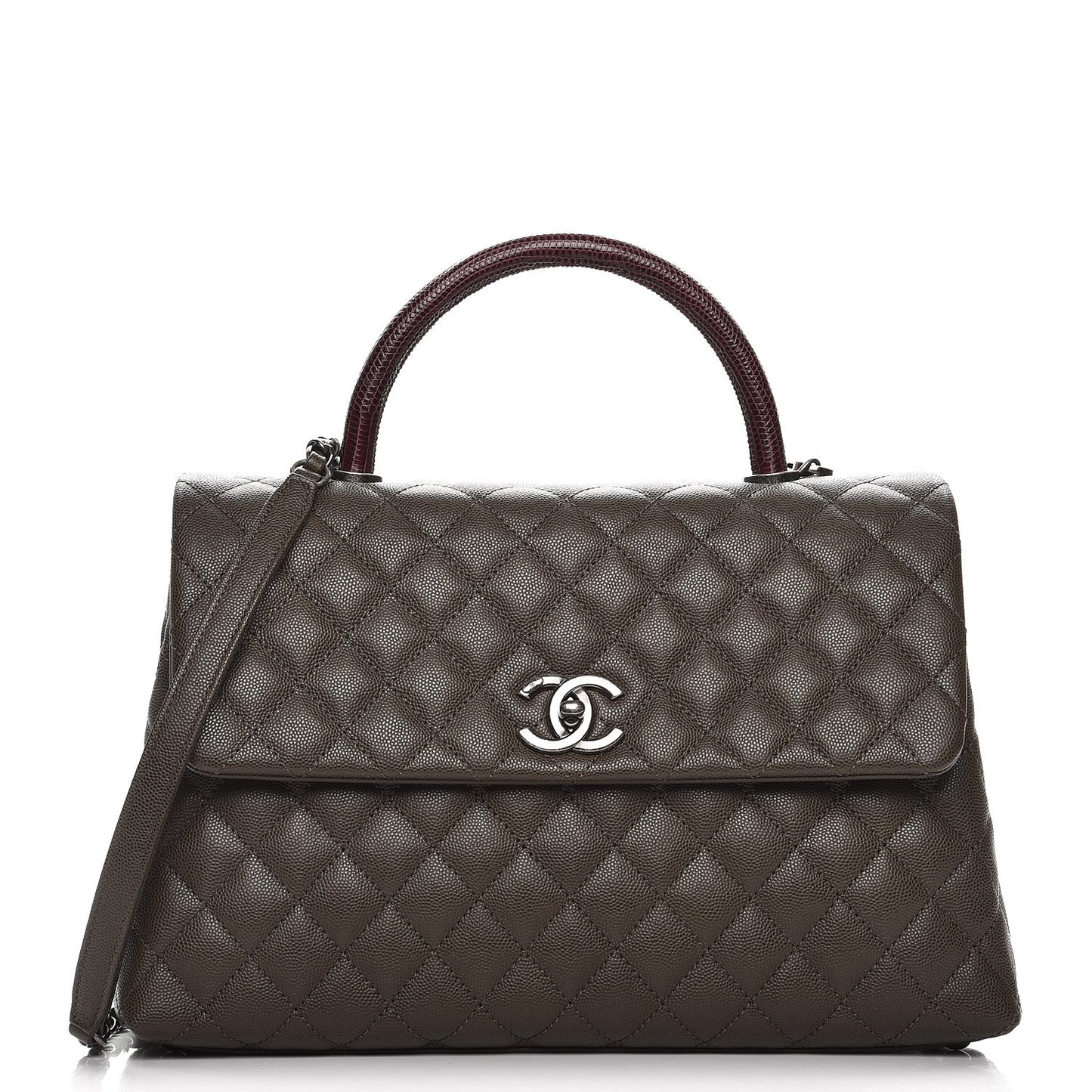 Caviar Lizard Quilted Medium Coco Handle Flap Khaki