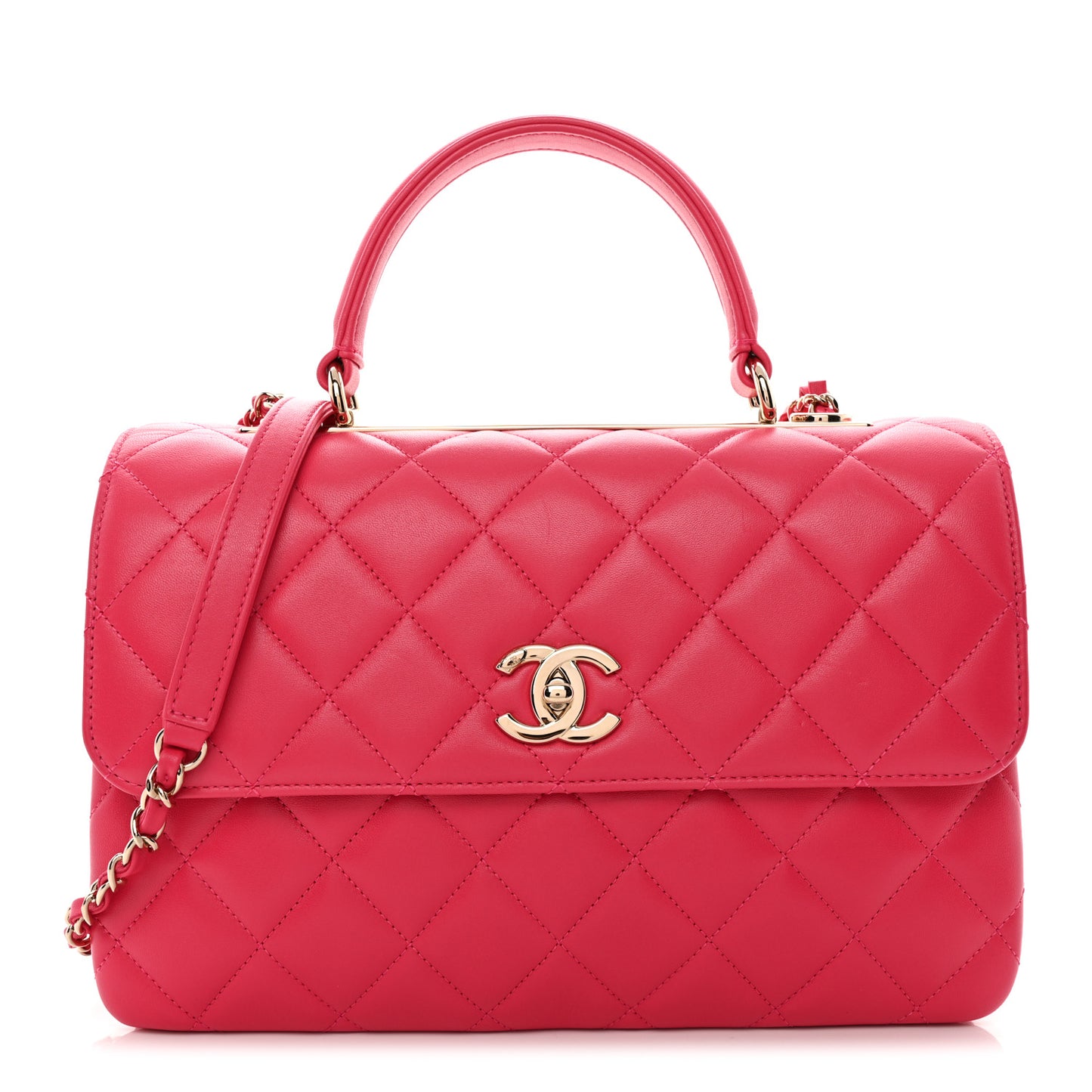 Lambskin Quilted Medium Trendy CC Flap Dual Handle Bag Dark Pink