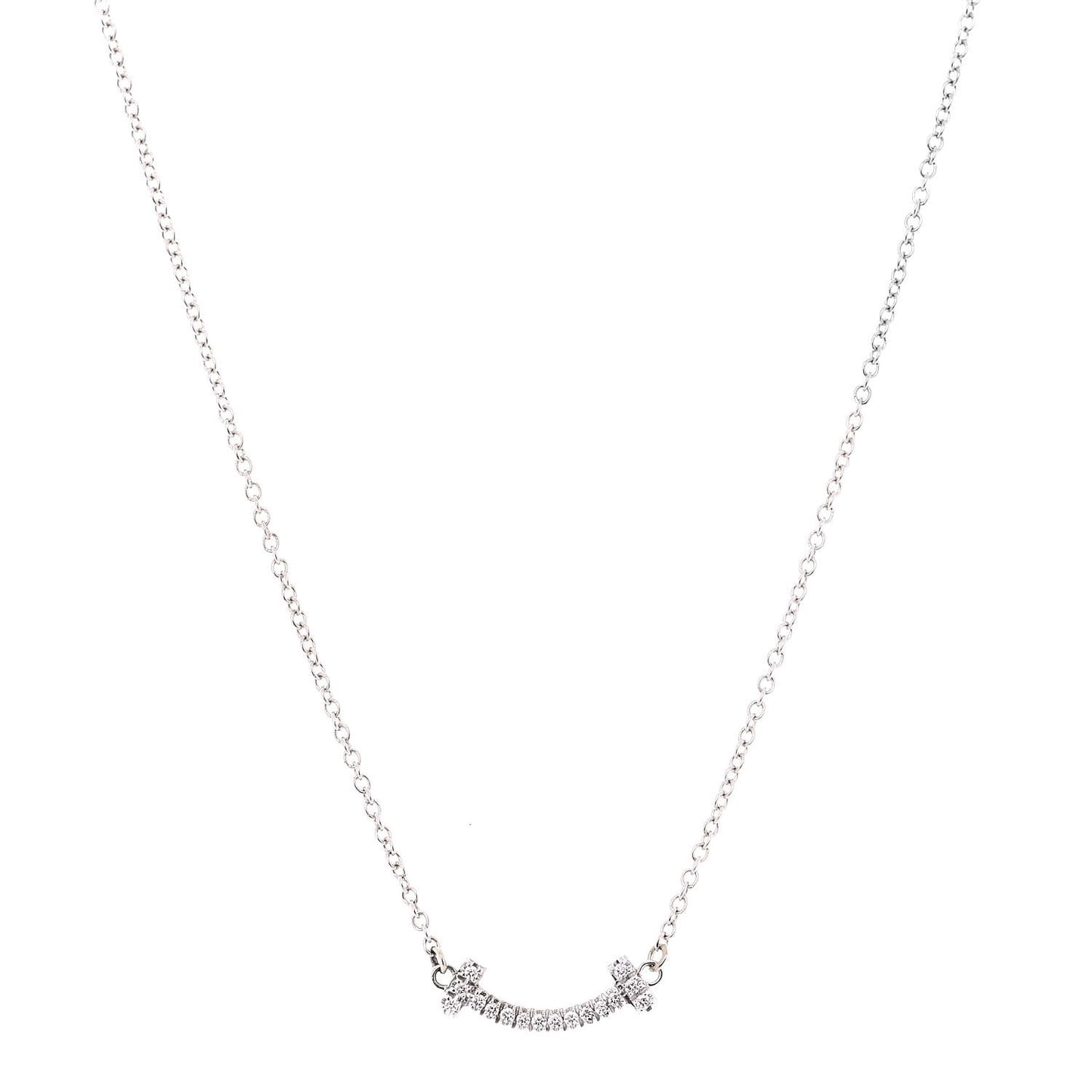 18K White Gold Diamond Mini T Smile Pendant Necklace