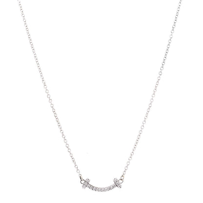 Tiffany 18K White Gold Diamond Mini T Smile Pendant Necklace 1 of 6