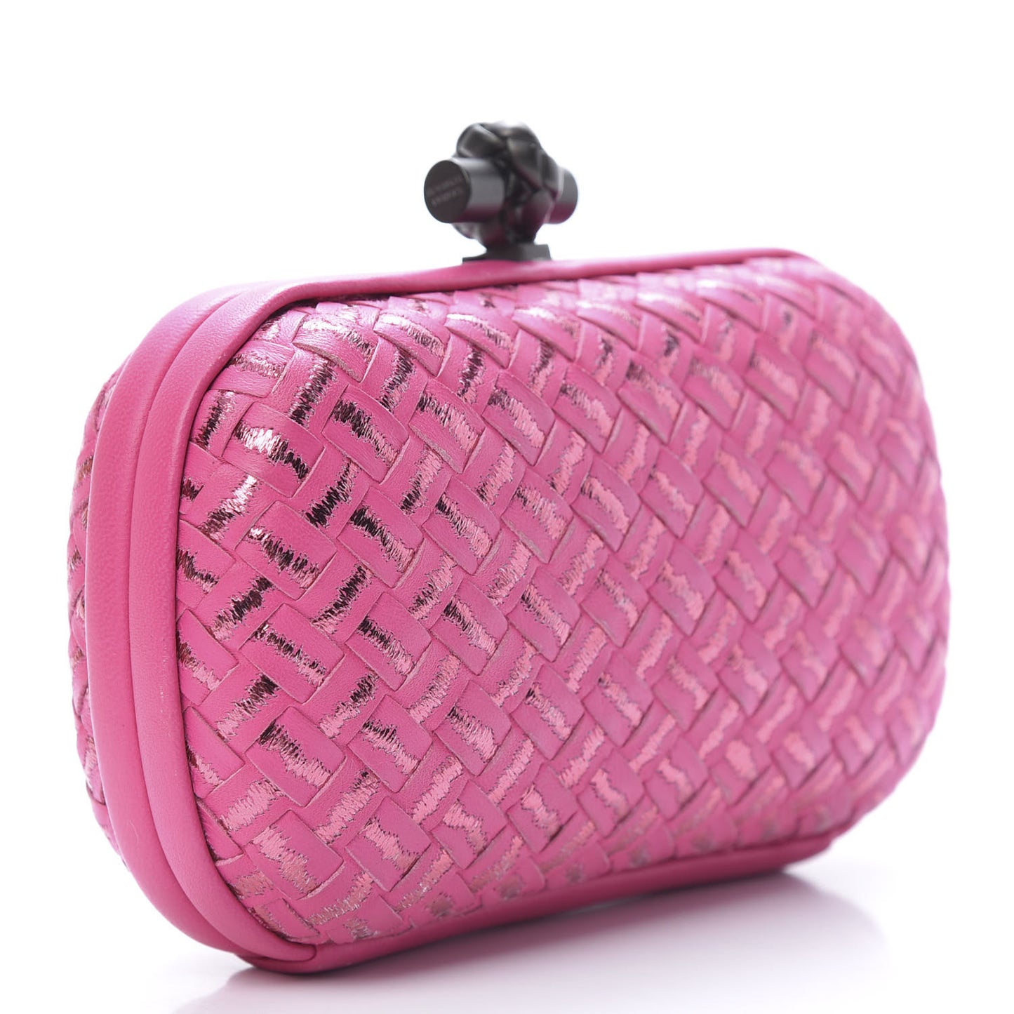 Nappa Intrecciato Metallic Placcato Knot Clutch Rose Shock
