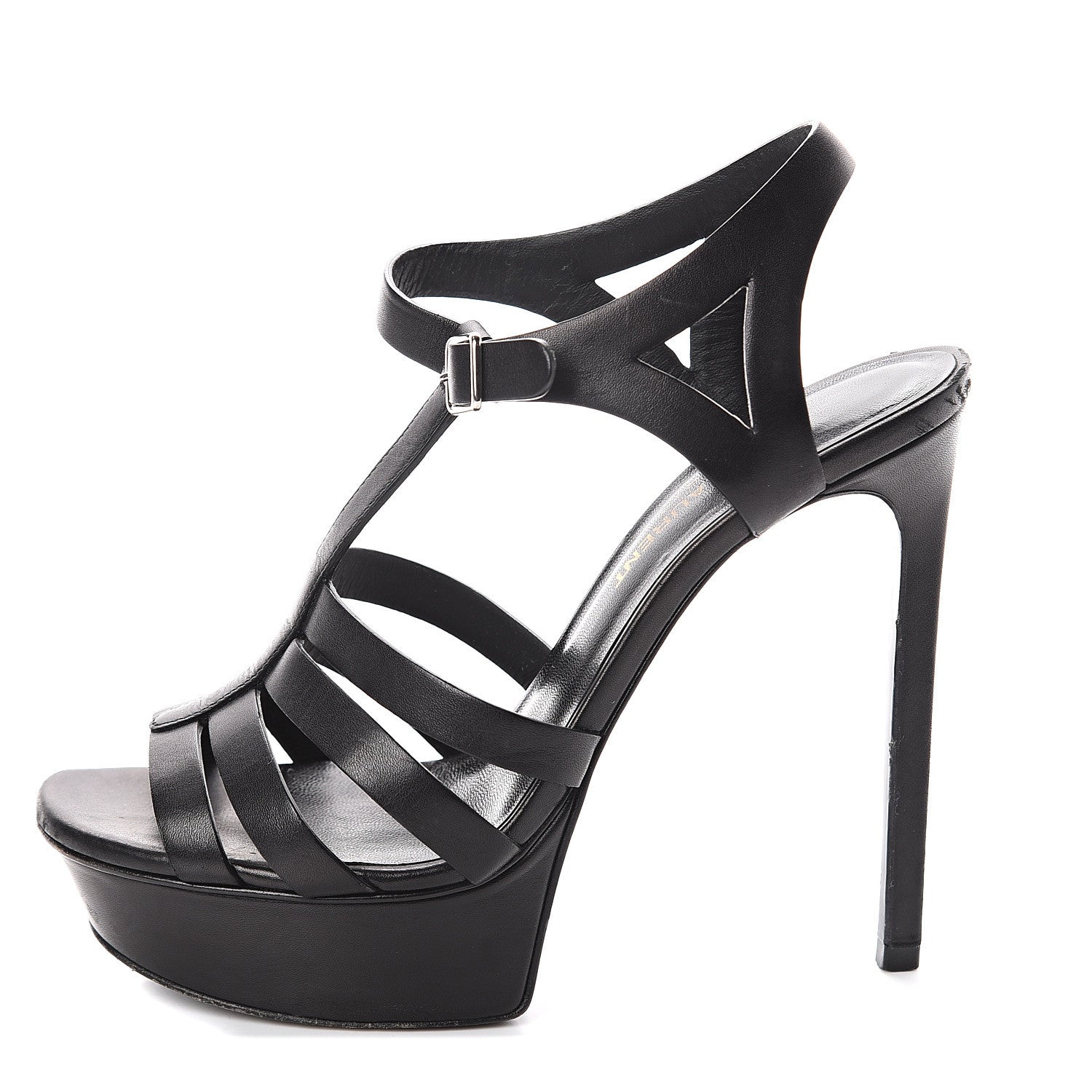 Saint Laurent Calfskin Bianca 105 Platform Sandals 36.5 Black 1 of 7