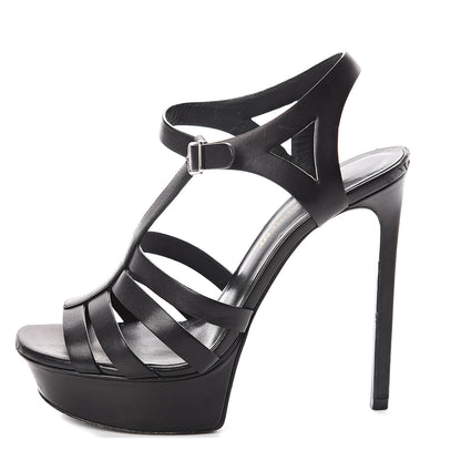 Saint Laurent Calfskin Bianca 105 Platform Sandals 36.5 Black 1 of 7