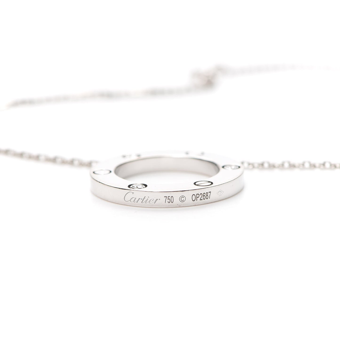 18K White Gold 3 Diamonds LOVE Pendant Necklace