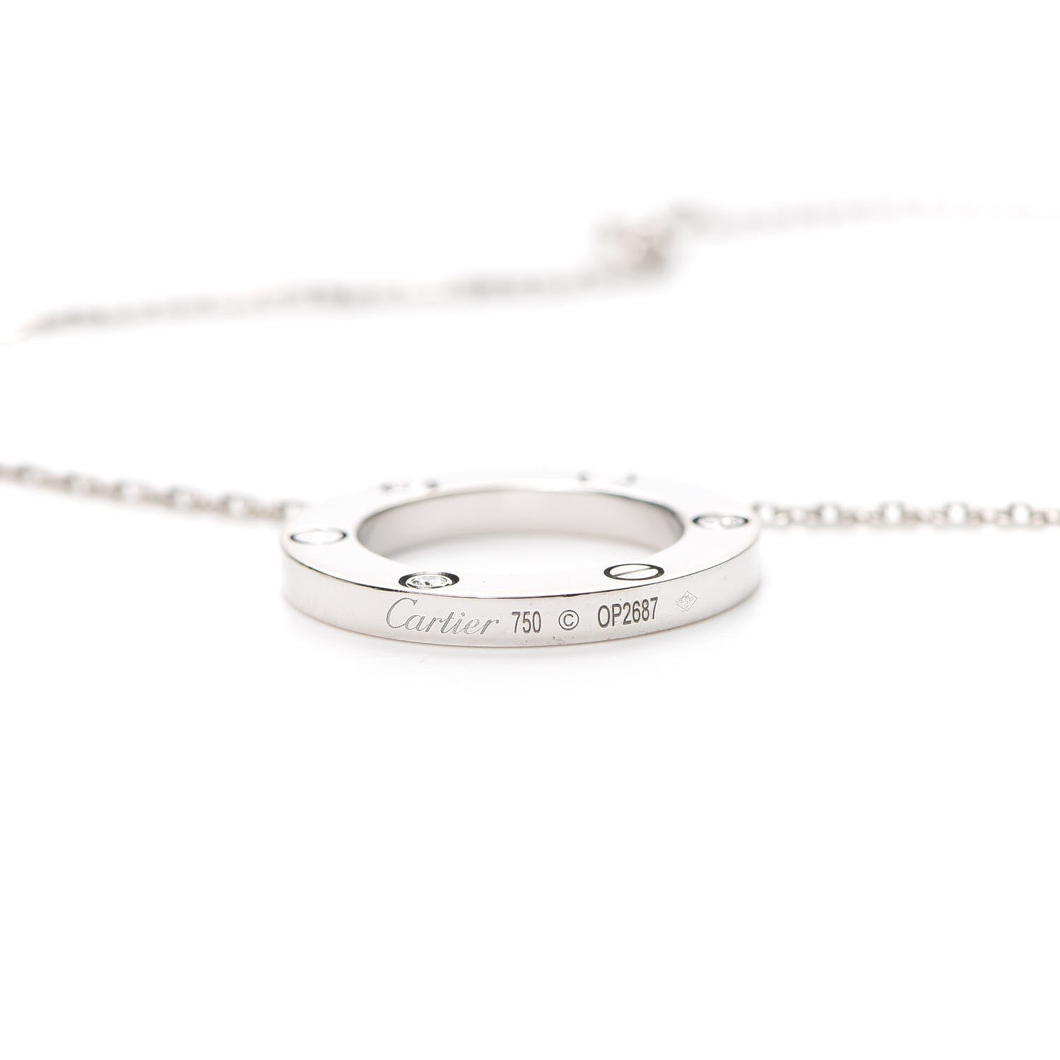 Cartier 18K White Gold 3 Diamonds LOVE Pendant Necklace 5 of 5