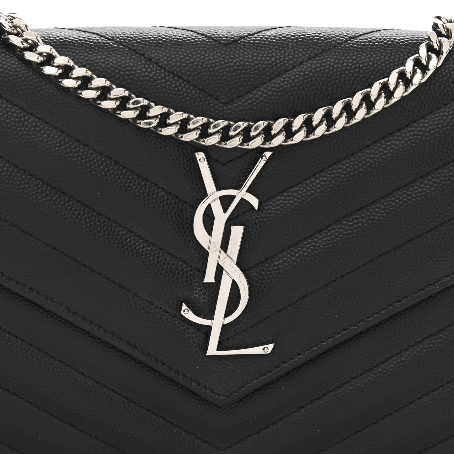 Grain De Poudre Matelasse Chevron Monogram Chain Wallet Black