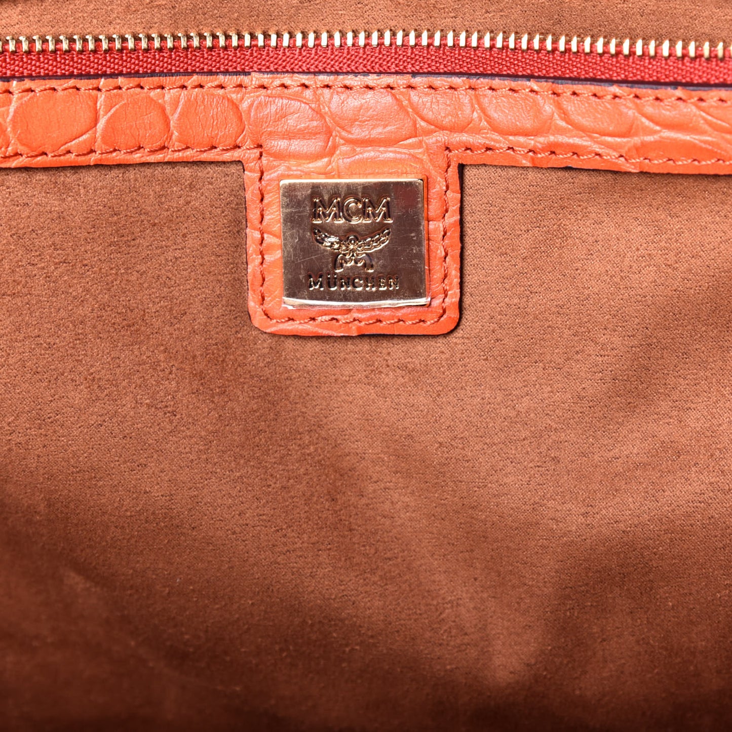 Calfskin Crocodile Embossed Tote Orange