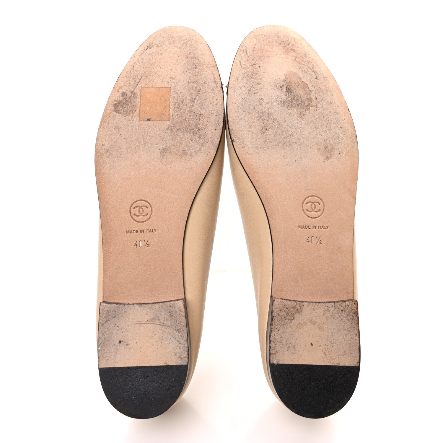 Chanel Lambskin Cap Toe CC Ballerina Flats 40.5 Beige Black 7 of 11
