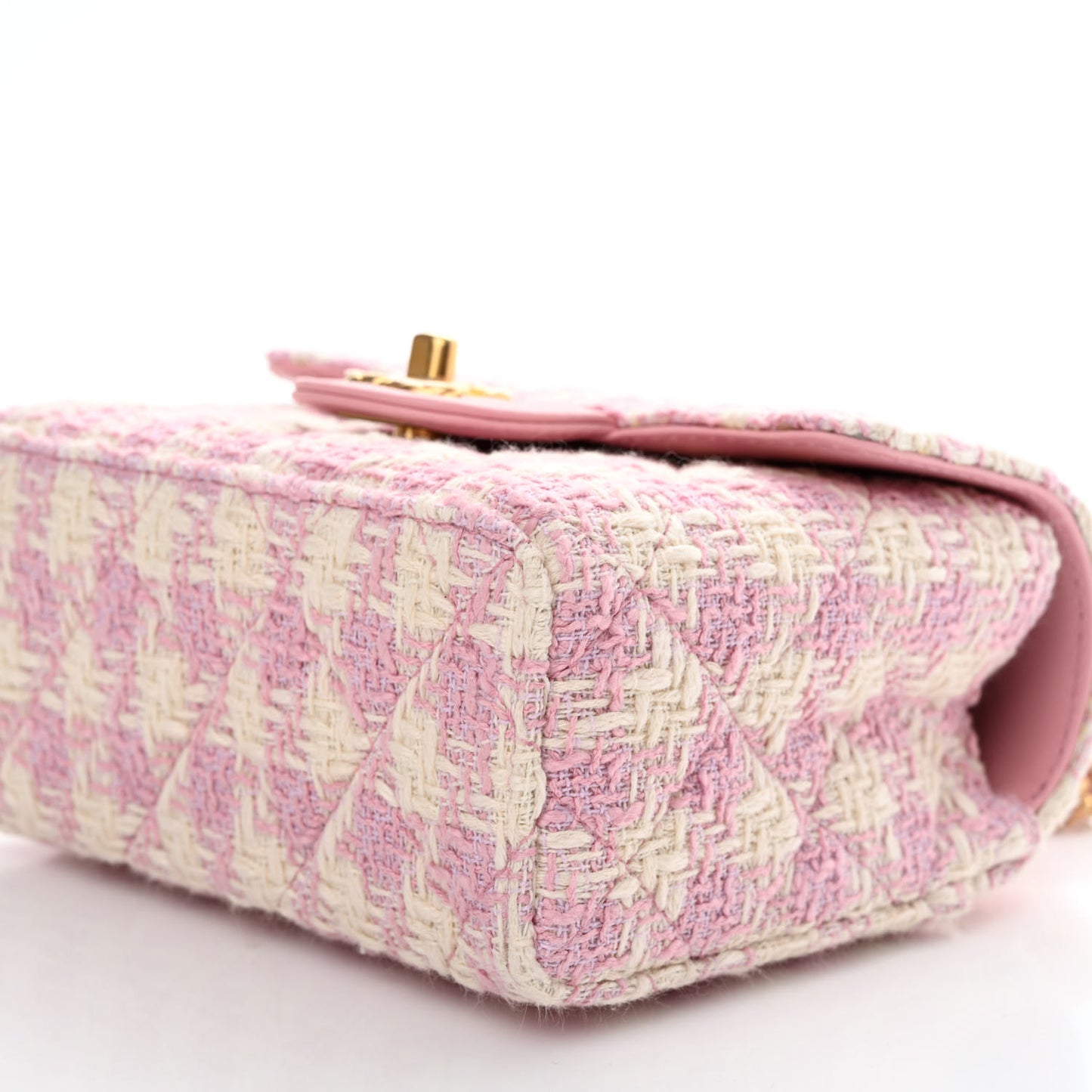 Tweed Handle Crush Top Handle Flap Bag Pink Ecru