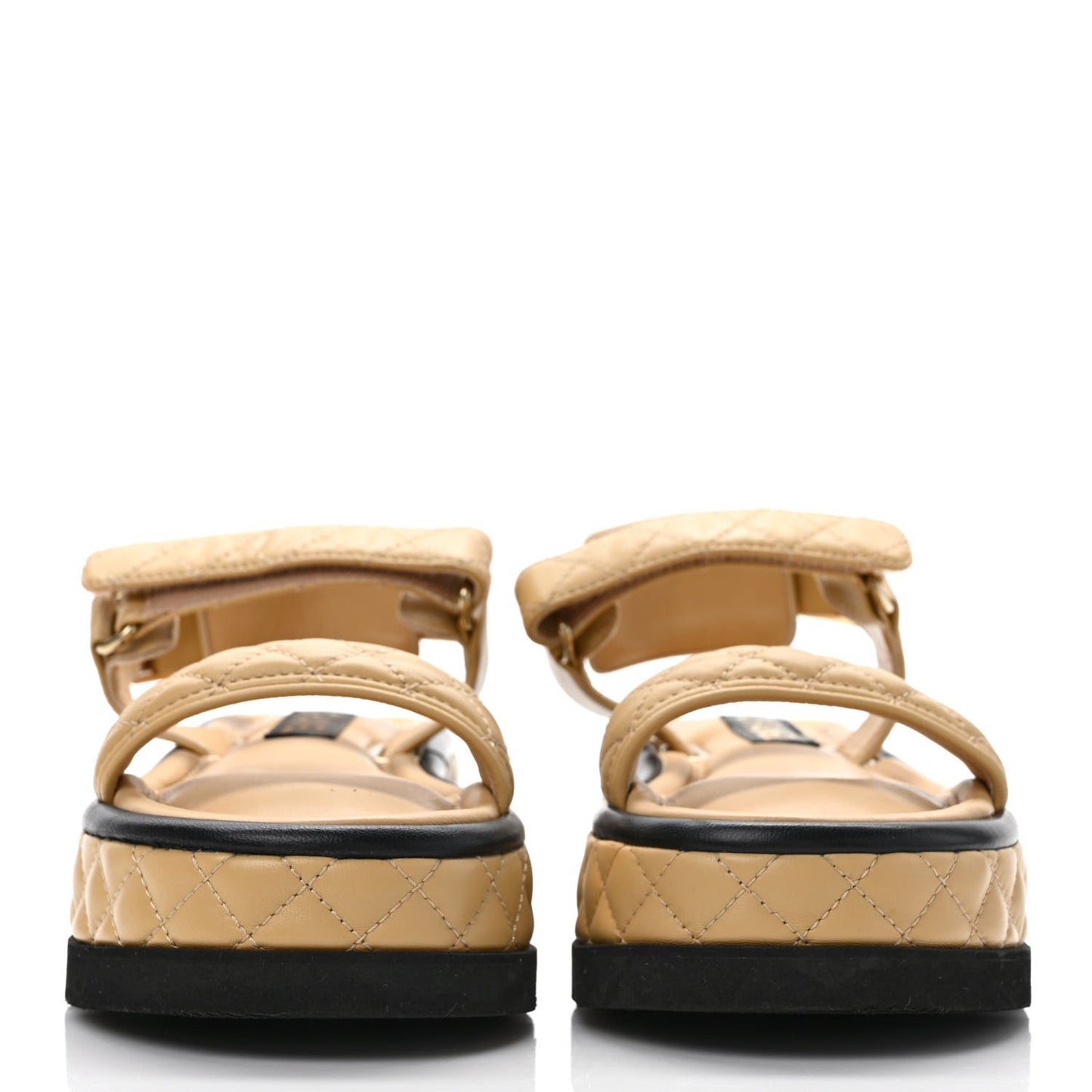 Lambskin Quilted Platform Sandals 36 Beige Black