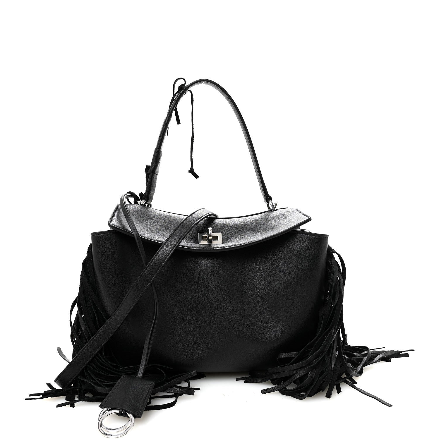 Balenciaga Natural Smooth Madeline Calfskin Fringes Small Rodeo Top Handle Handbag Black 1 of 9