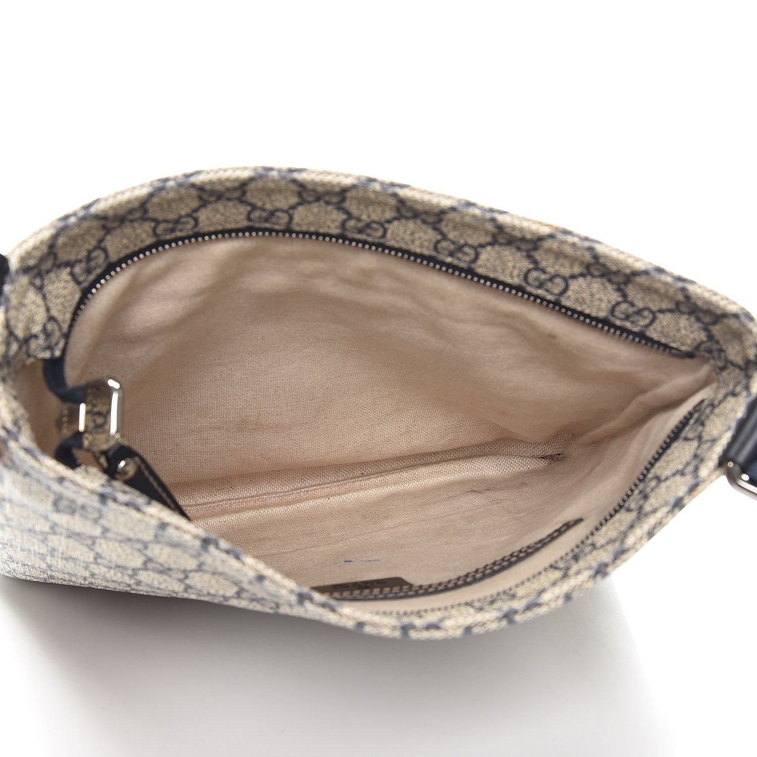 Gucci GG Supreme Monogram Small Flat Side Zip Messenger Bag Beige Blue 5 of 9