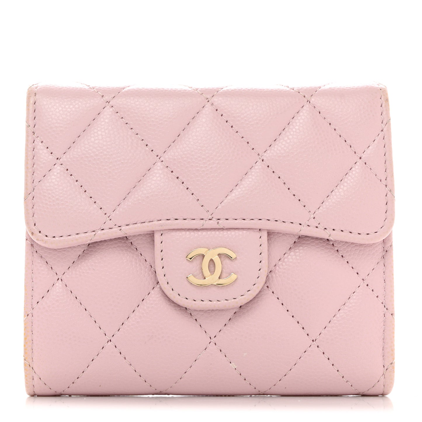Caviar Quilted Compact Flap Wallet Light Pink