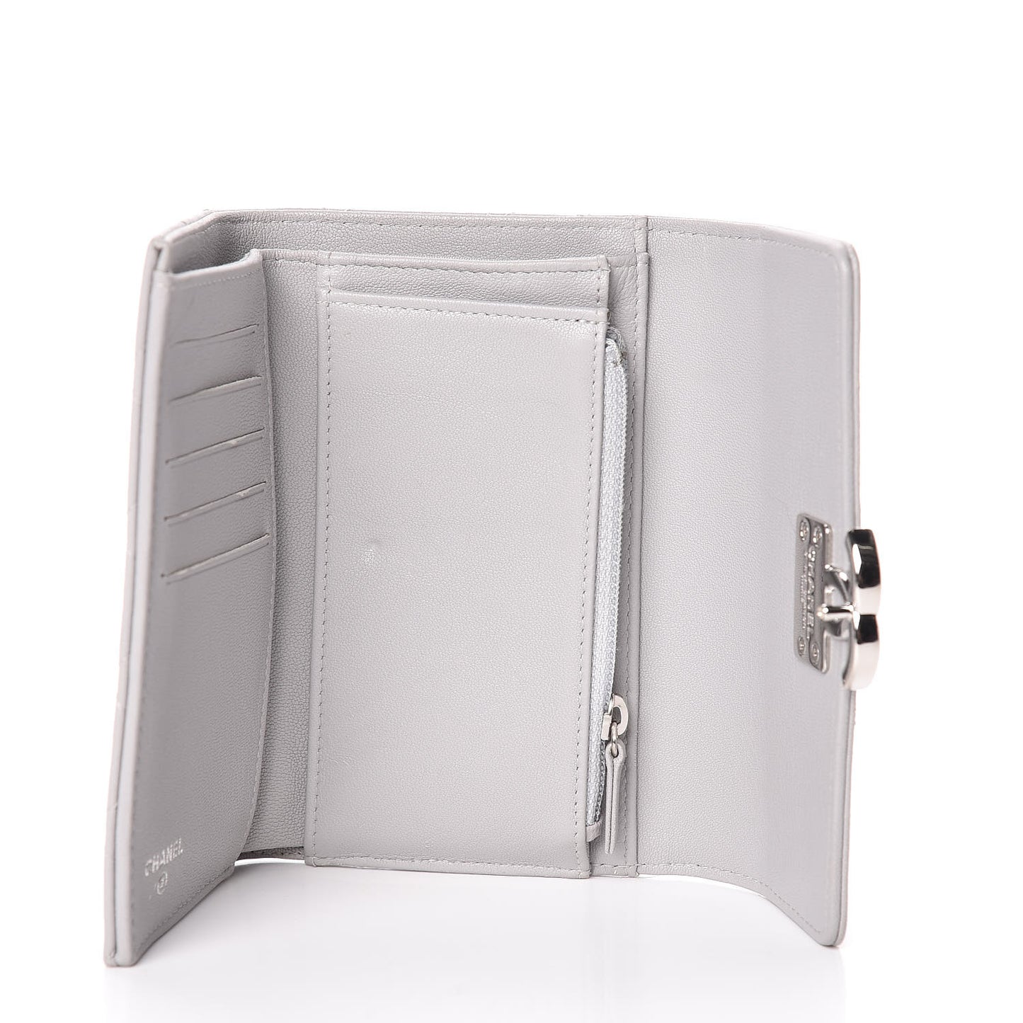 Lambskin Quilted CC Box Flap Wallet Grey