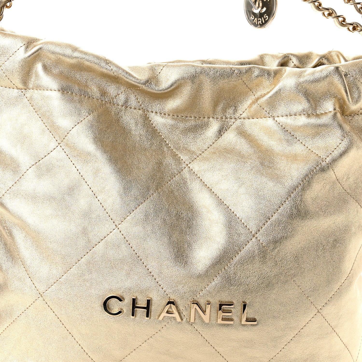 Chanel Metallic Calfskin Quilted Small Chanel 22 Light Gold 8 of 11
