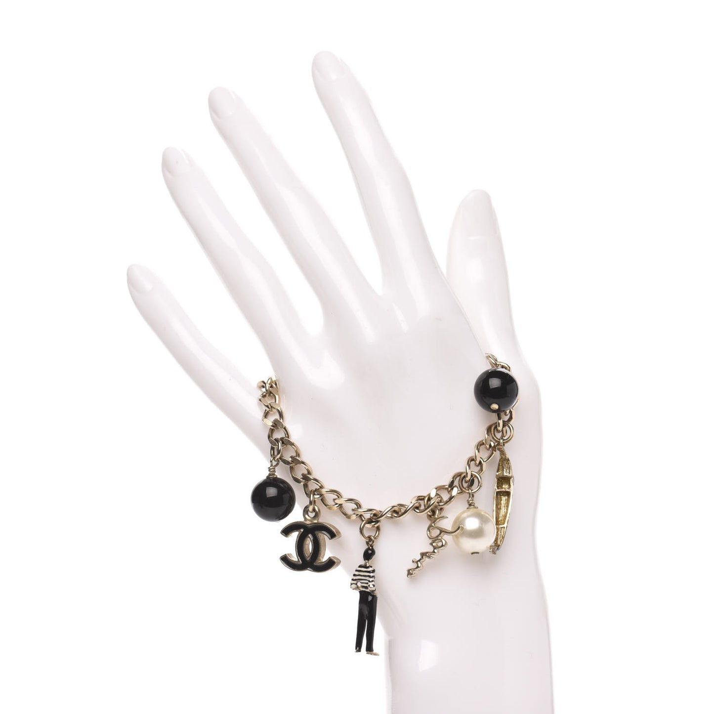 Pearl Bead CC Venice Charm Bracelet Black Gold