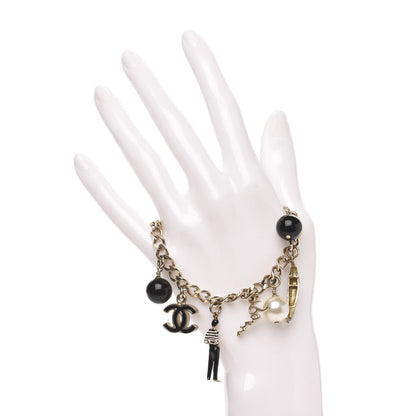Chanel Pearl Bead CC Venice Charm Bracelet Black Gold 2 of 4