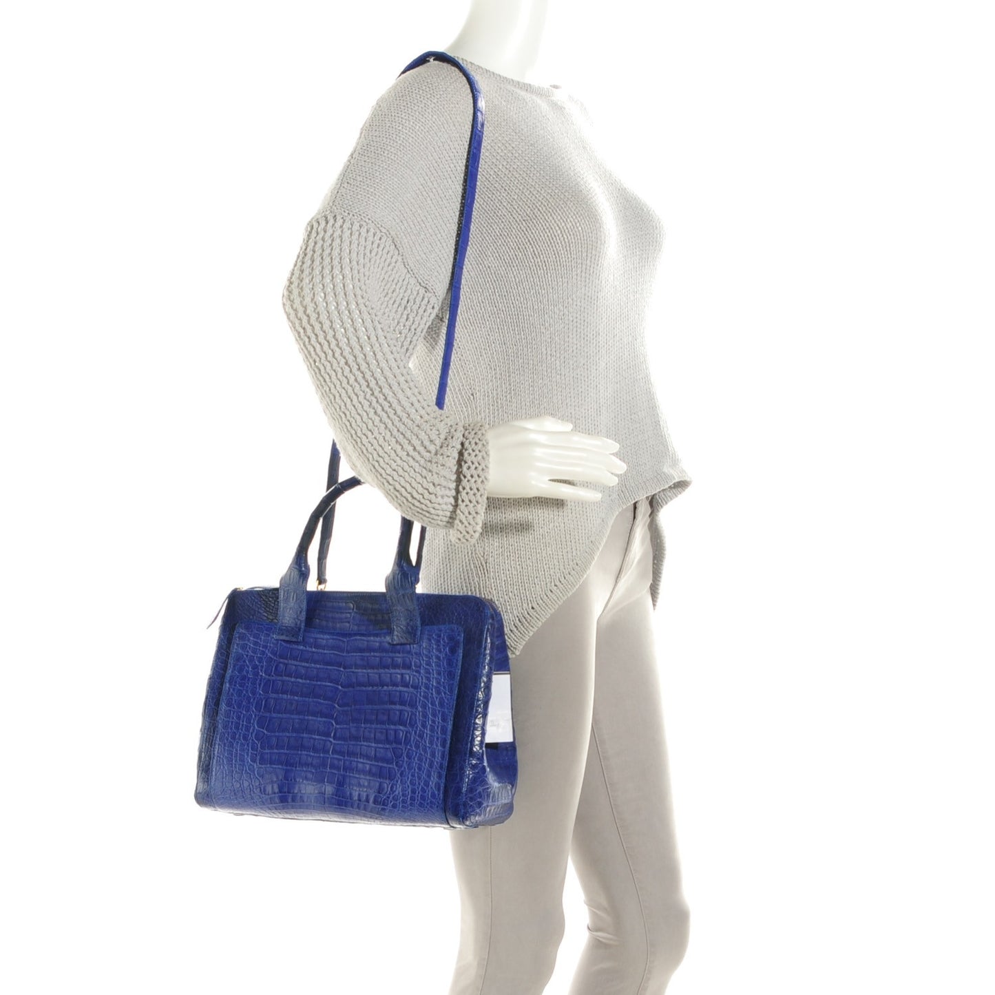 Crocodile Medium Zip Tote Cobalt