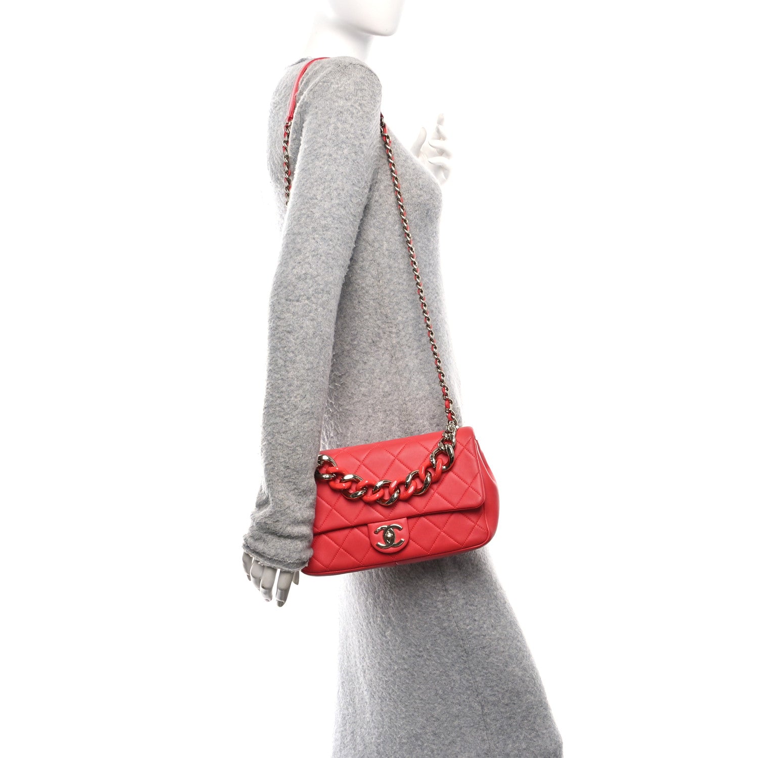 Chanel Lambskin Quilted Resin Bi-Color Chain Flap Bag Red 2 of 10
