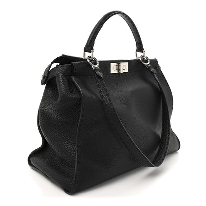 Fendi Cuoio Romano Selleria Bi-Color Large Peekaboo Iconic Satchel Black Mou 3 of 12