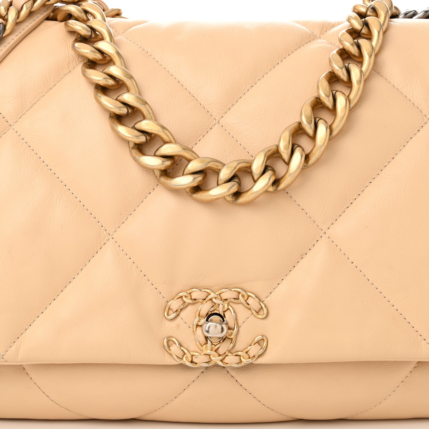Chanel Goatskin Quilted Maxi Chanel 19 Flap Beige 8 of 14