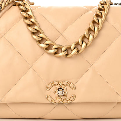 Chanel Goatskin Quilted Maxi Chanel 19 Flap Beige 8 of 14
