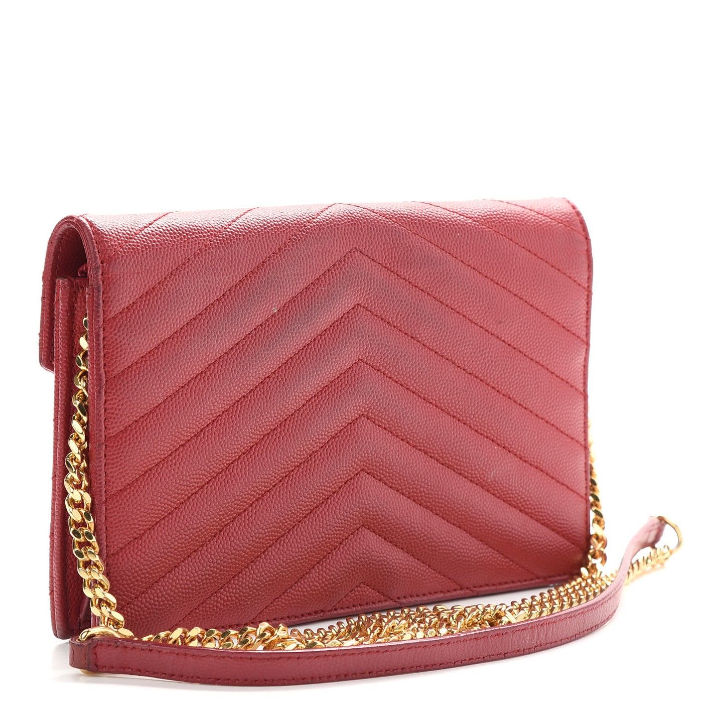 Grain De Poudre Matelasse Chevron Monogram Envelope Chain Wallet New Red