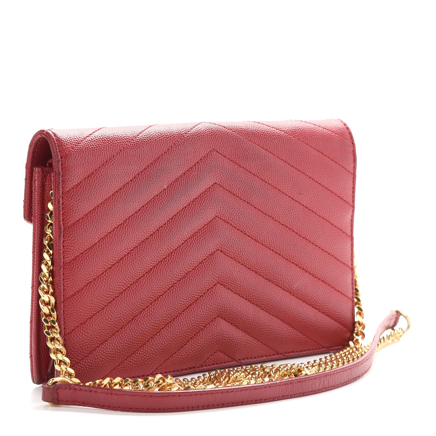 Saint Laurent Grain De Poudre Matelasse Chevron Monogram Envelope Chain Wallet New Red 3 of 19
